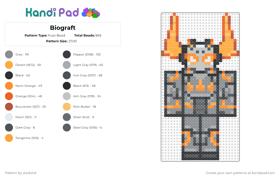 Biograft - Fuse Bead Pattern by starbiird on Kandi Pad - orange,gray,biograft phighting,biograft,phighting,roblox