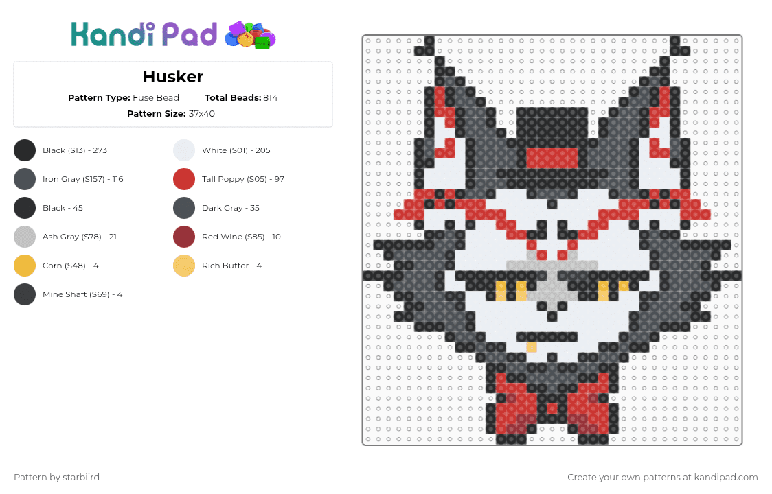 Husker - Fuse Bead Pattern by starbiird on Kandi Pad - white,red,purple,hazbin hotel,hellaverse