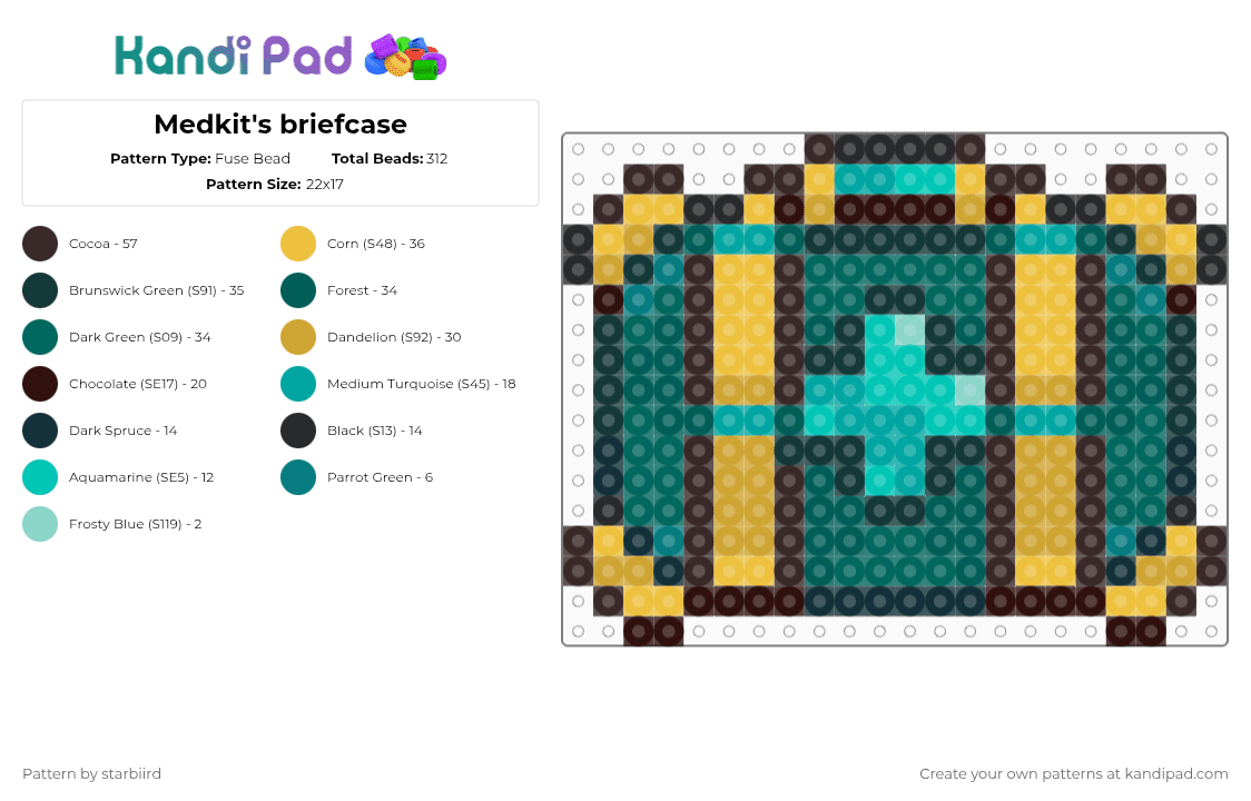Medkit\'s briefcase - Fuse Bead Pattern by starbiird on Kandi Pad - teal,brown,phighting,medkit phighting,medkit,roblox
