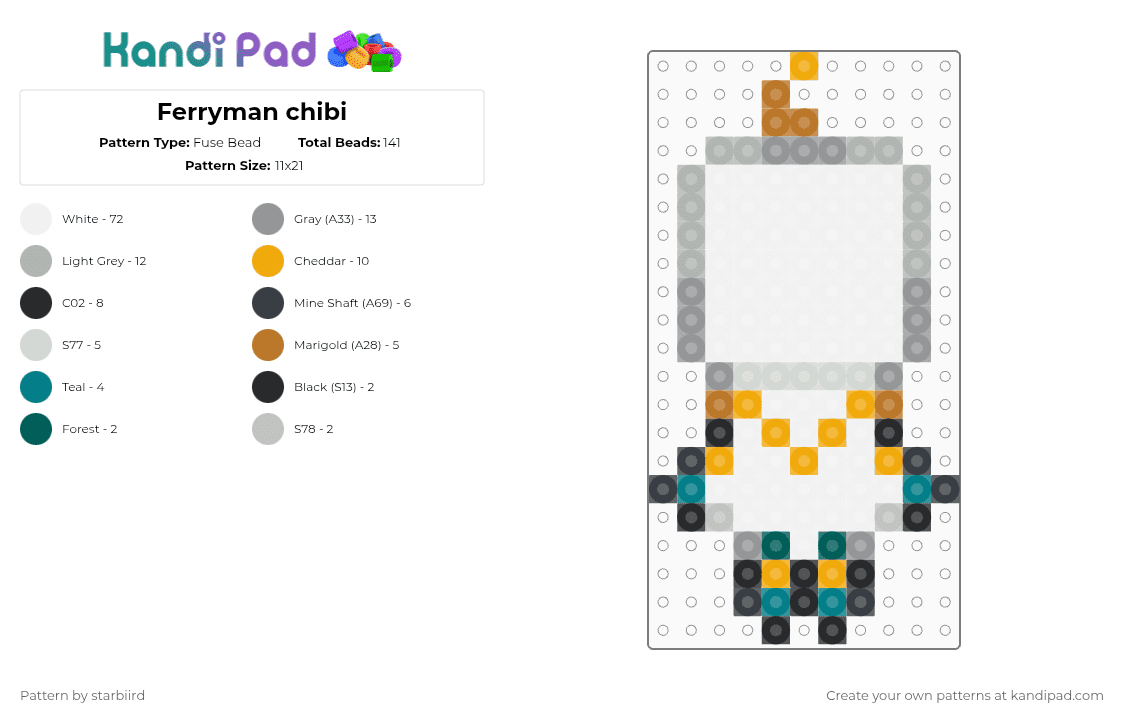 Ferryman chibi - Fuse Bead Pattern by starbiird on Kandi Pad - white,gray,orange,beige,ultrakill,ferryman