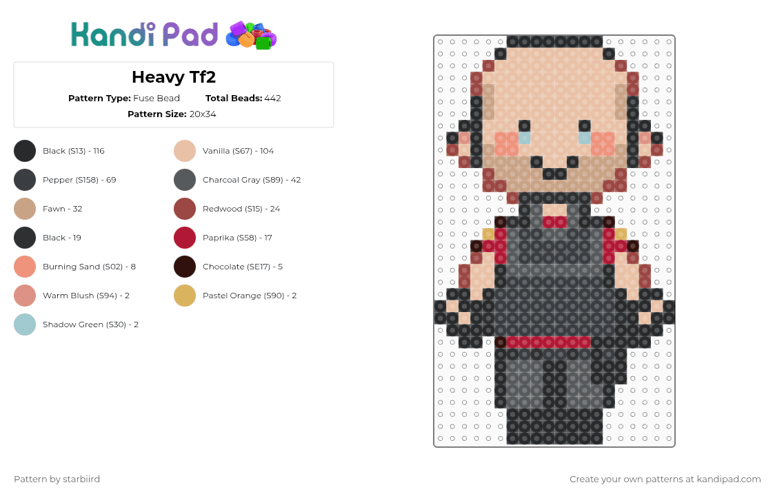 Heavy Tf2 - Fuse Bead Pattern by starbiird on Kandi Pad - black,red,gray,beige,heavy tf2,tf2