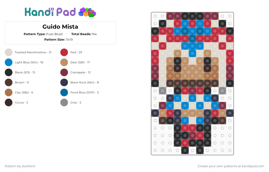 Guido Mista - Fuse Bead Pattern by starbiird on Kandi Pad - red,beige,tan,colorful,jjba,guido mista