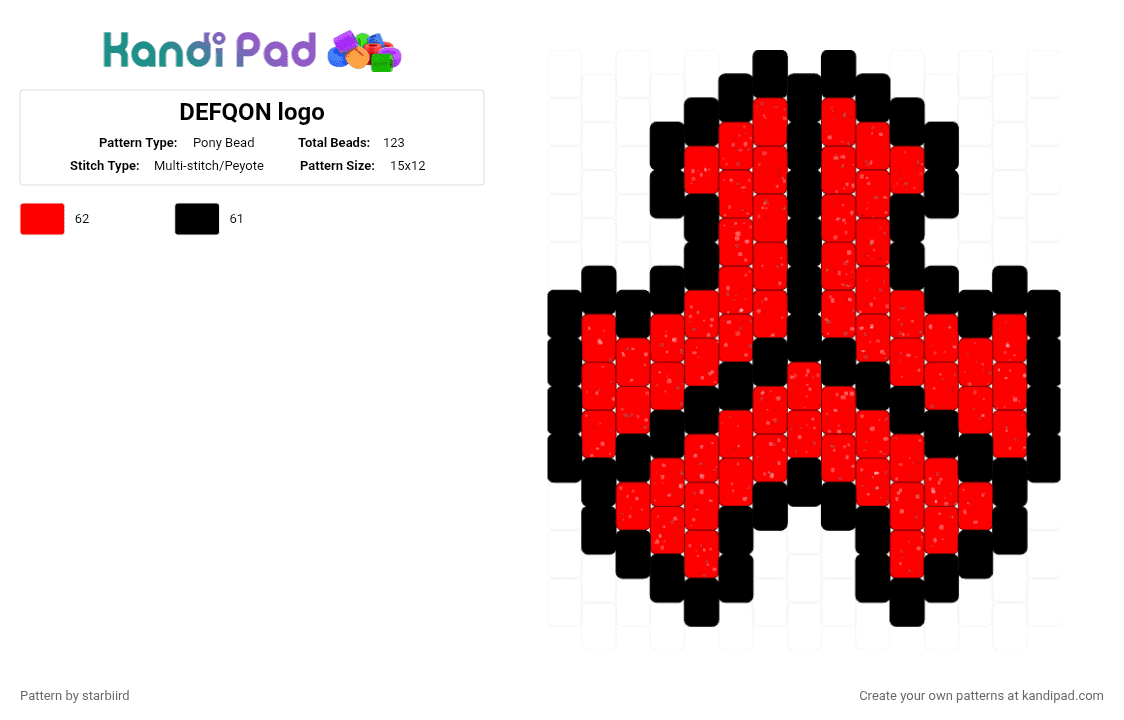 DEFQON logo - Pony Bead Pattern by starbiird on Kandi Pad - red,black