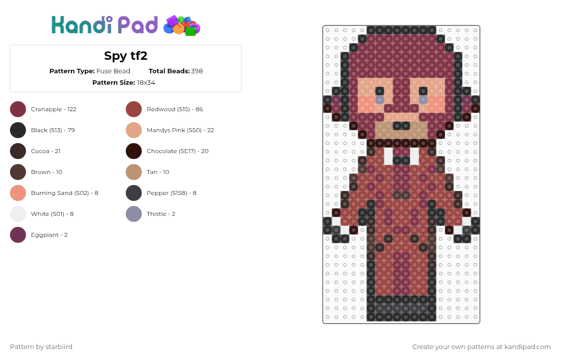 Spy tf2 - Fuse Bead Pattern by starbiird on Kandi Pad - brown,red,tf2,spy,spy tf2