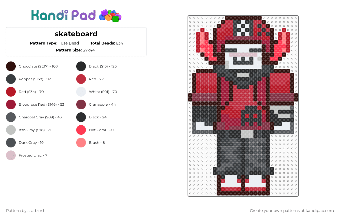 skateboard - Fuse Bead Pattern by starbiird on Kandi Pad - brown,red,roblox,phighting,skateboard,skateboard phighting