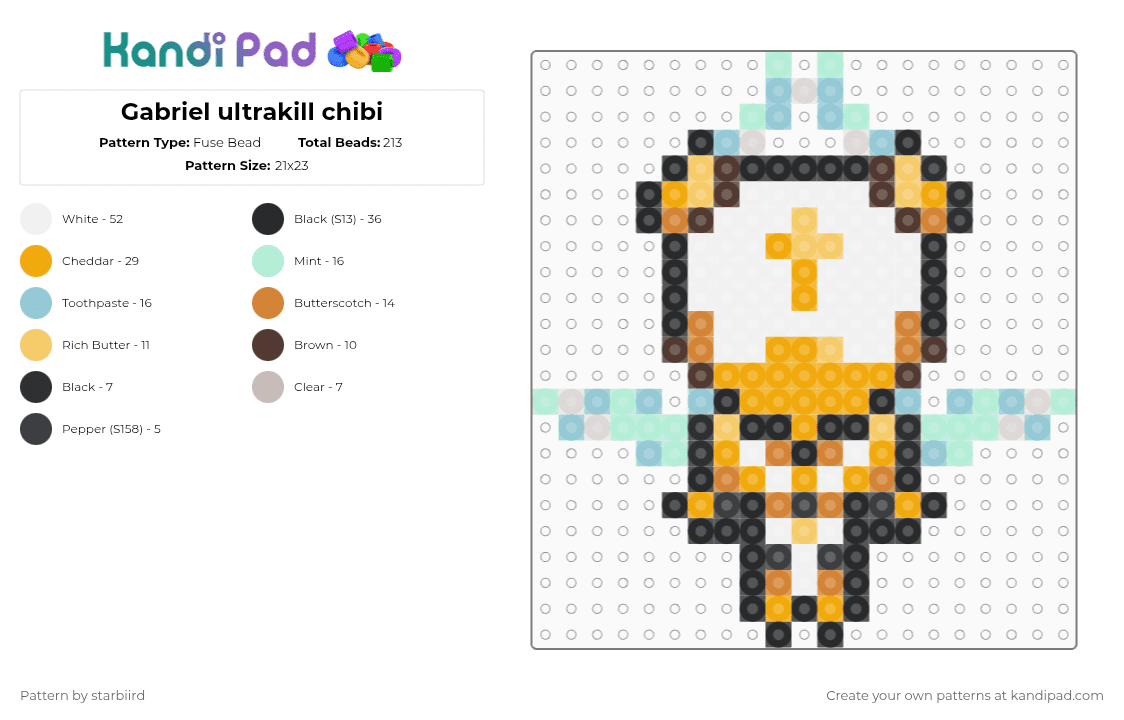 Gabriel ultrakill chibi - Fuse Bead Pattern by starbiird on Kandi Pad - orange,light blue,ultrakill,gabriel