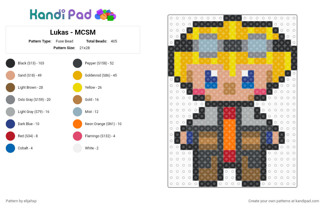 Lukas - MCSM - Fuse Bead Pattern by elijahxp on Kandi Pad - beige, chibi, gray, lukas, mc, mcsm, minecraft, minecraft story mode, orange, perler, story mode, tan