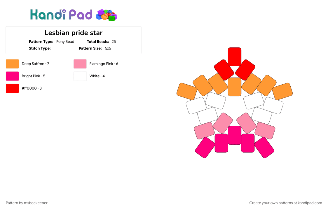 Lesbian pride star - Pony Bead Pattern by msbeekeeper on Kandi Pad - orange, pink