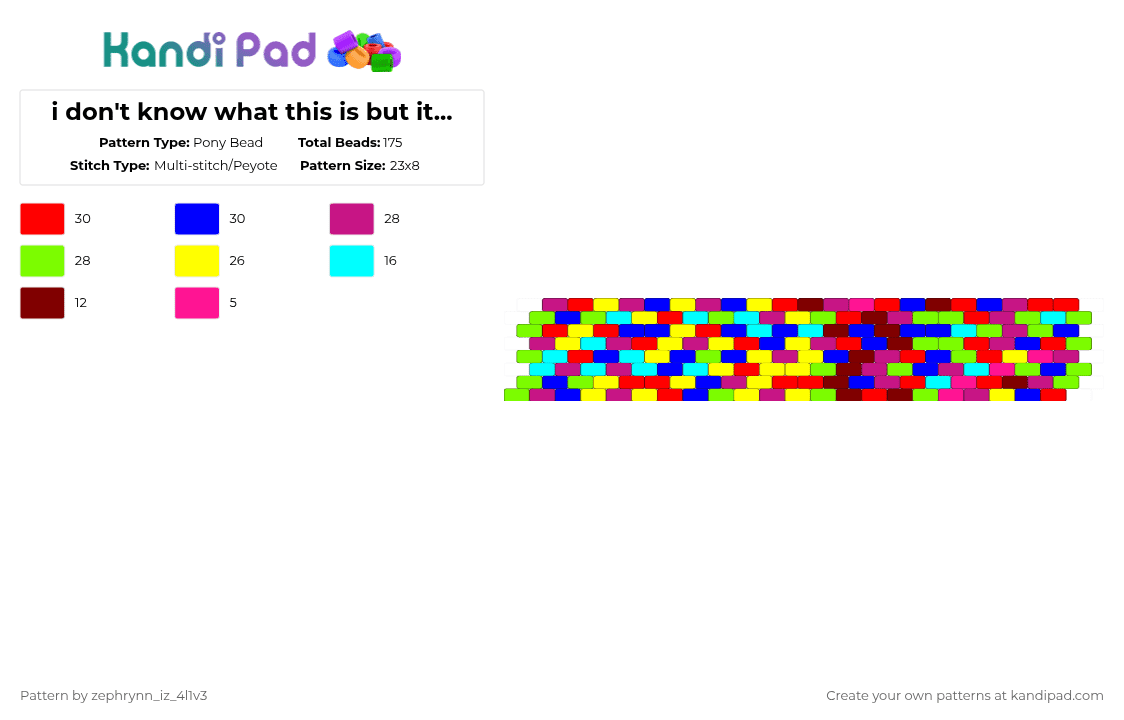 i don\'t know what this is but it just looks cool to me - Pony Bead Pattern by iamzephrynn on Kandi Pad - red,purple,colorful