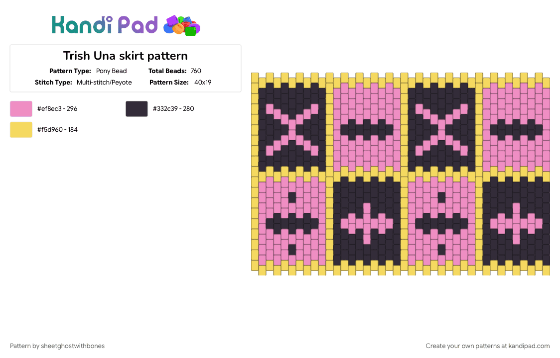 Trish Una skirt pattern - Pony Bead Pattern by sheetghostwithbones on Kandi Pad - golden wind, jjba, jojos bizarre adventure, pink, yellow