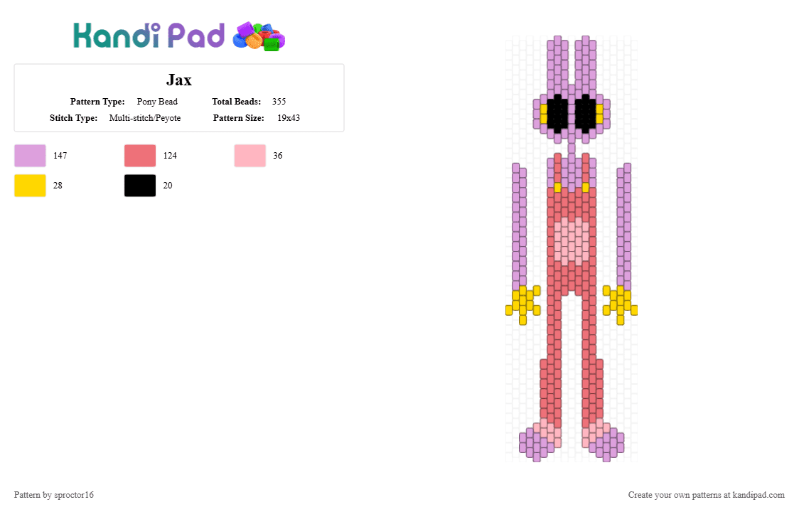 Jax - Pony Bead Pattern by sproctor16 on Kandi Pad - jax, pink, red, tadc