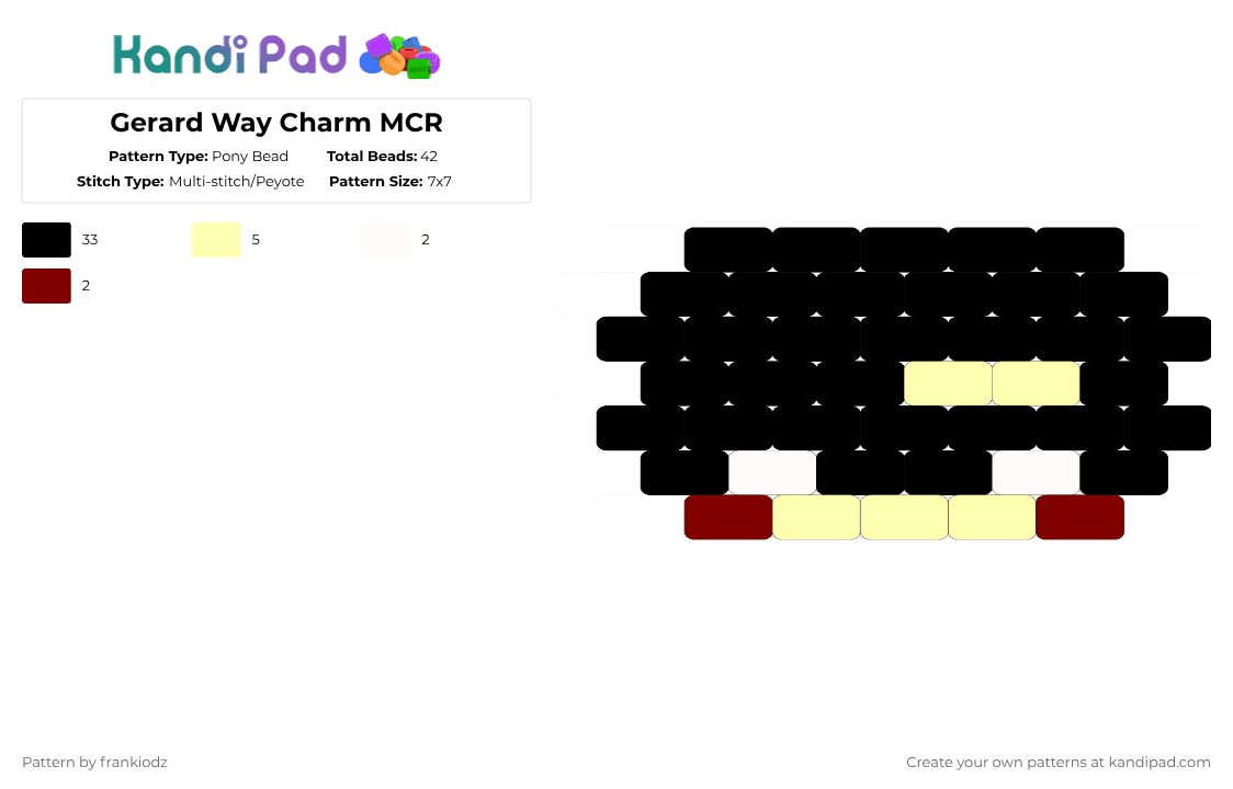 Gerard Way Charm MCR - Pony Bead Pattern by frankiodz on Kandi Pad - black,yellow,brown,gerard,way,gerard way,mcr,my chemical romance,my chem,charm,pony beads
