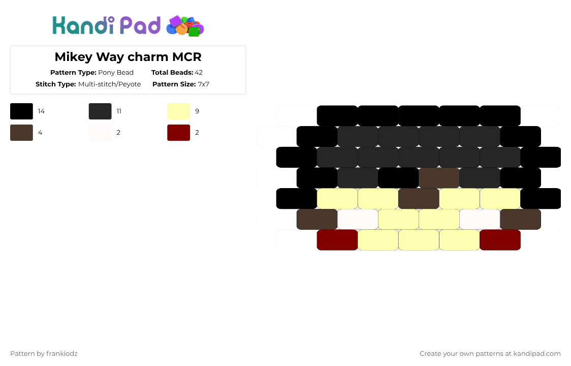 Mikey Way charm MCR - Pony Bead Pattern by frankiodz on Kandi Pad - black,yellow,brown,mikey,way,mikey way,mcr,my chemical romance,my chem,charm,pony beads