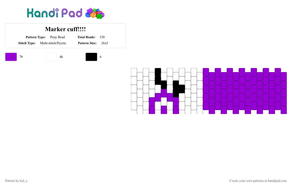 Marker cuff!!!! - Pony Bead Pattern by kid_a on Kandi Pad - purple,white,bfdi,tpot,osc,object show,marker,the power of two