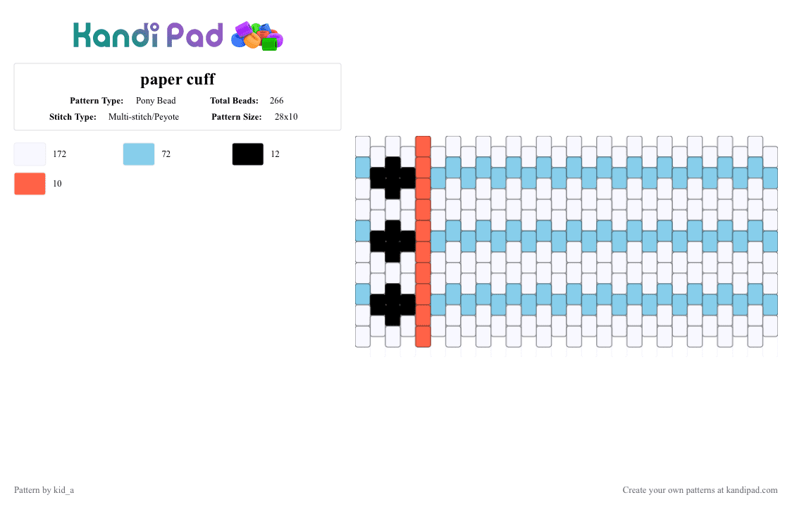 paper cuff!!!! - Pony Bead Pattern by kid_a on Kandi Pad - white,light blue,paper,cuff,blue,red