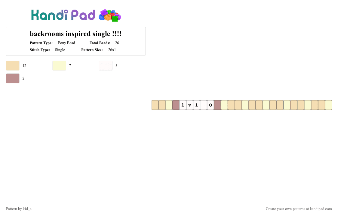 backrooms inspired single!!!! - Pony Bead Pattern by kid_a on Kandi Pad - beige,white,backrooms,level 0,lvl 0,analog horror,single,brown,yellow,horror