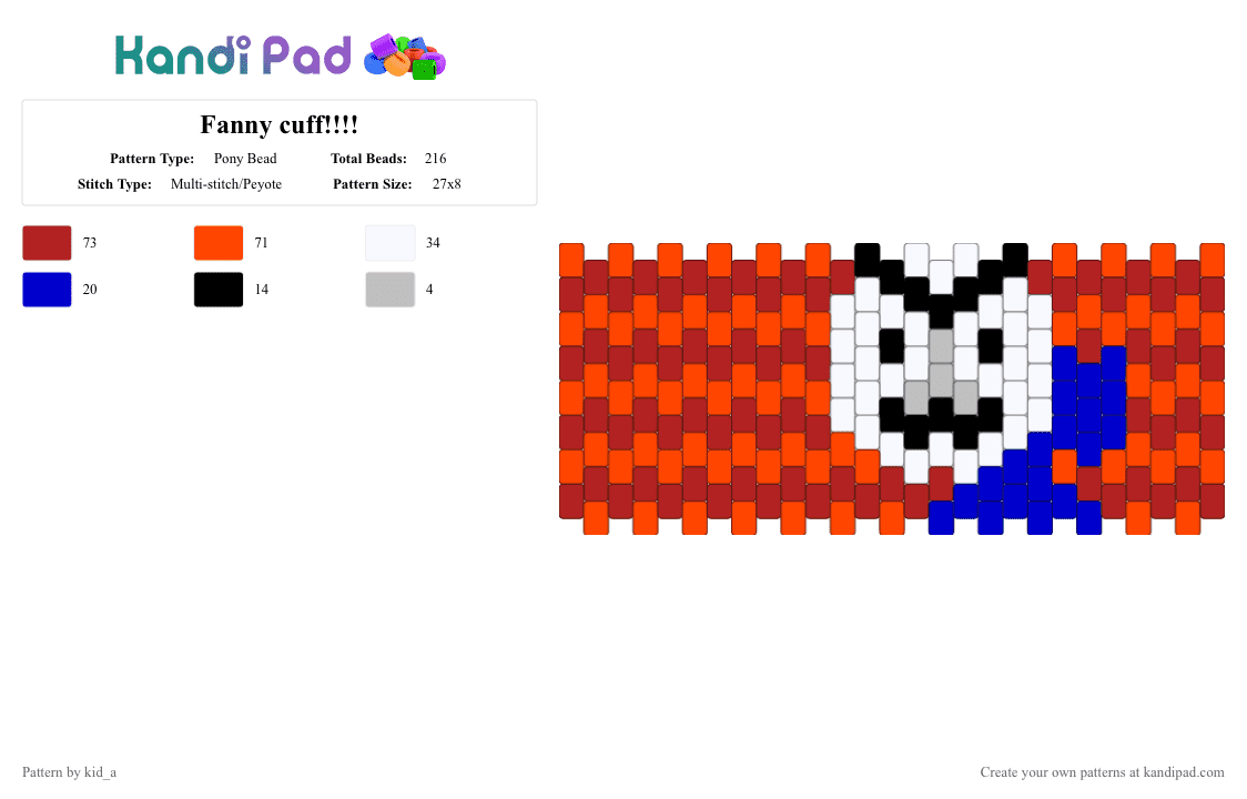 Fanny cuff!!!! - Pony Bead Pattern by kid_a on Kandi Pad - red,fanny,bfdi,bfb,tpot,osc,battle for dream island,object show,the power of two