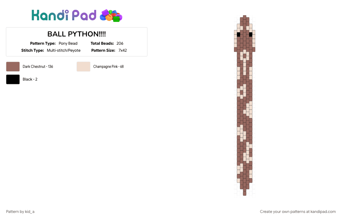 (read desc) BALL PYTHON!!!! - Pony Bead Pattern by kid_a on Kandi Pad - ball python, beige, brown, pet, python, reptile, snake, tan