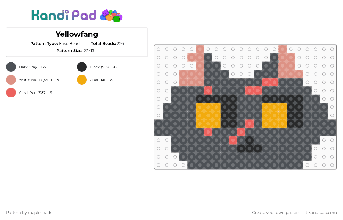 Yellowfang - Fuse Bead Pattern by mapleshade on Kandi Pad - gray