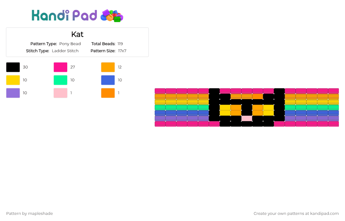 Kat - Pony Bead Pattern by mapleshade on Kandi Pad - orange, pink, yellow