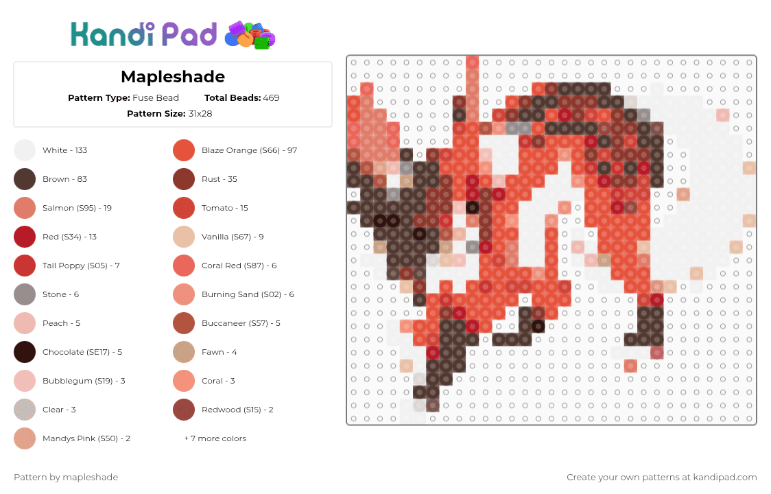 Mapleshade - Fuse Bead Pattern by mapleshade on Kandi Pad - red,brown
