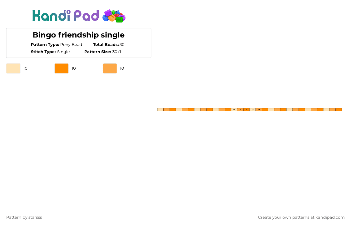 Bingo friendship single - Pony Bead Pattern by starsss on Kandi Pad - beige,orange
