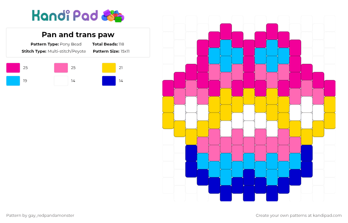 Pan and trans paw - Pony Bead Pattern by gay_redpandamonster on Kandi Pad - pink