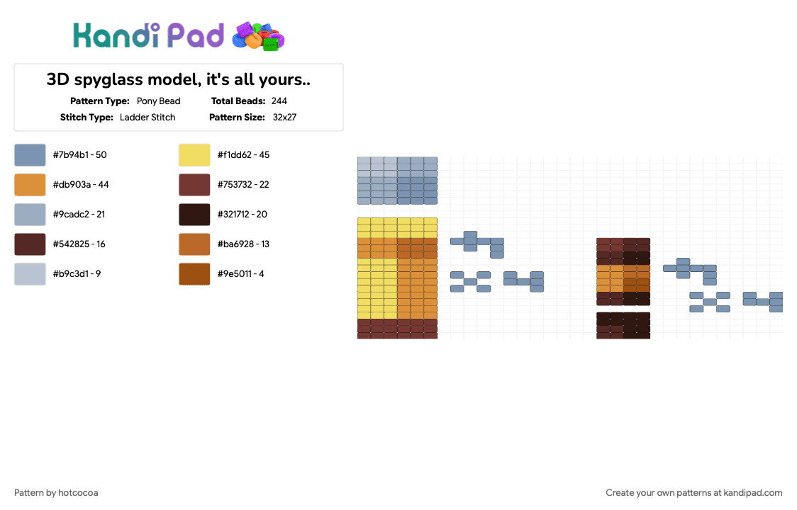 3D spyglass model - Pony Bead Pattern by hotcocoa on Kandi Pad - brown, gray, orange, yellow
