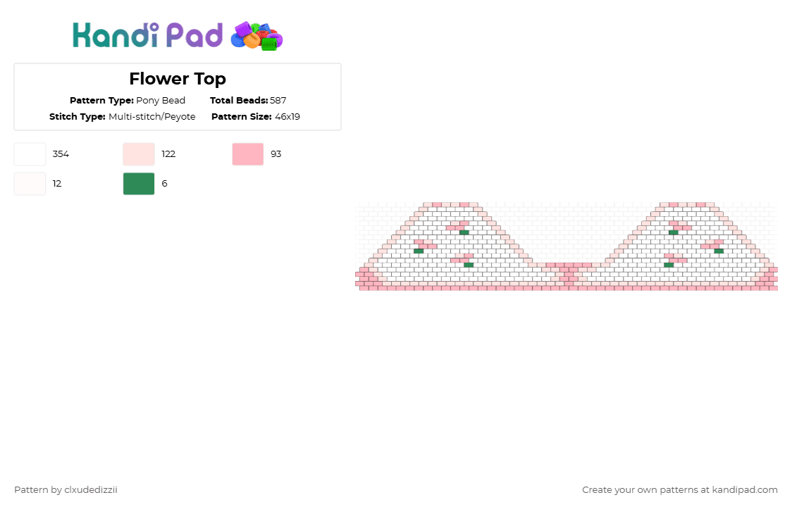 Flower Top - Pony Bead Pattern by clxudedizzii on Kandi Pad - white,pink