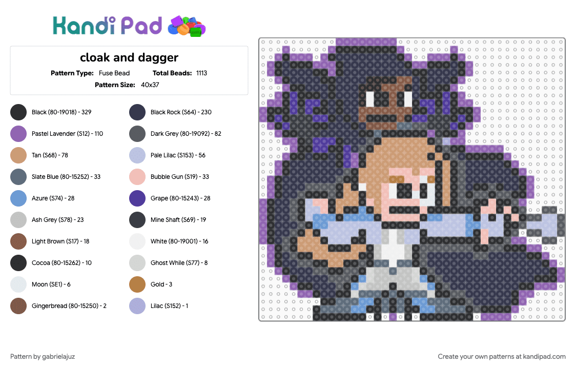 cloak and dagger - Fuse Bead Pattern by gabrielajuz on Kandi Pad - beige, gray, pink, purple