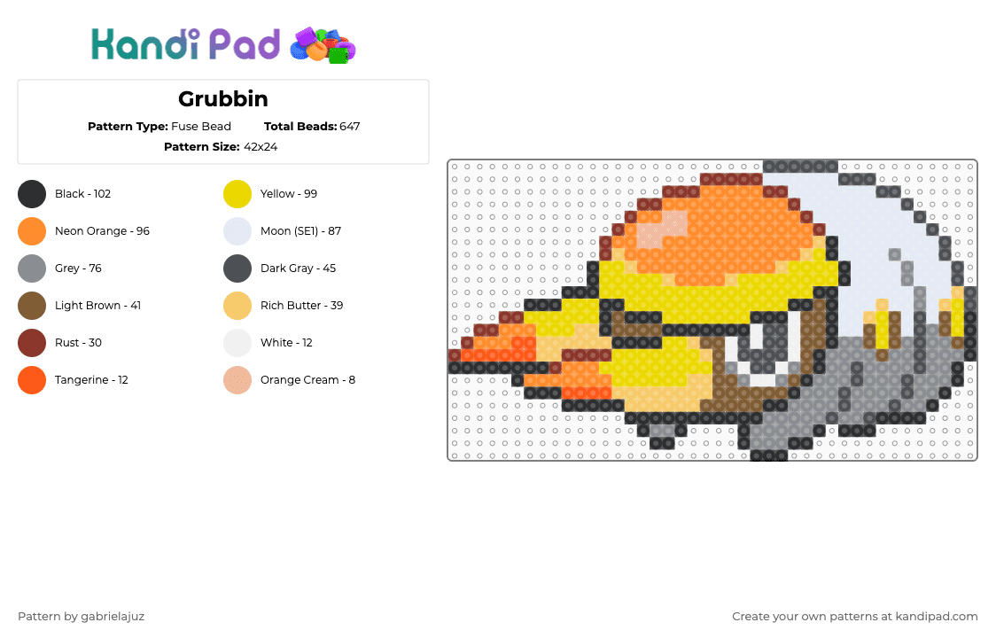 Grubbin - Fuse Bead Pattern by gabrielajuz on Kandi Pad - gray,orange,yellow