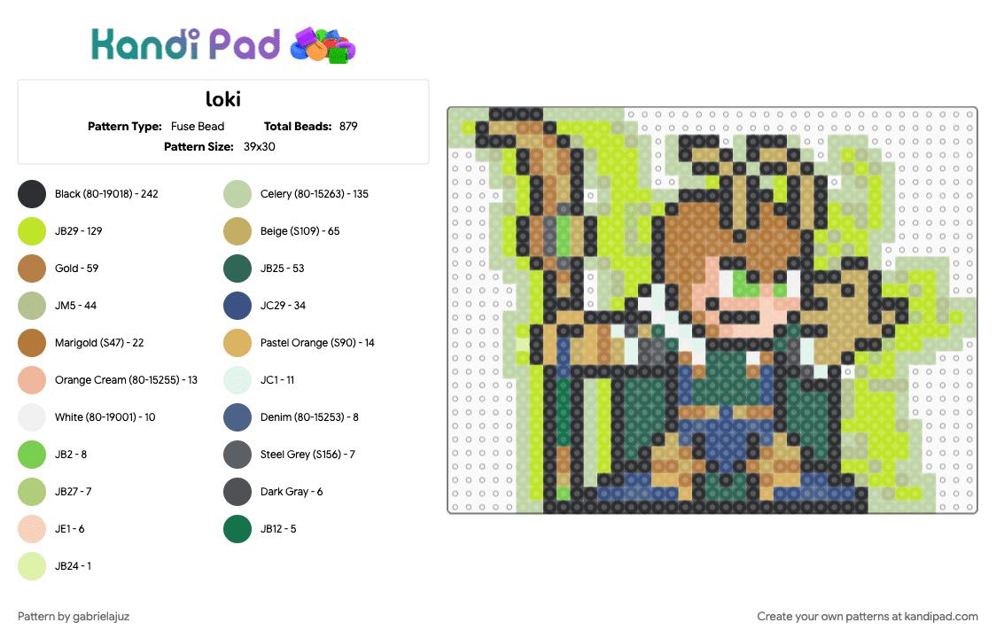 loki - Fuse Bead Pattern by gabrielajuz on Kandi Pad - 