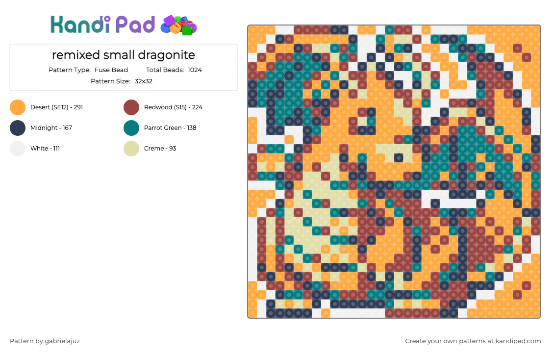 remixed small dragonite - Fuse Bead Pattern by gabrielajuz on Kandi Pad - red,orange