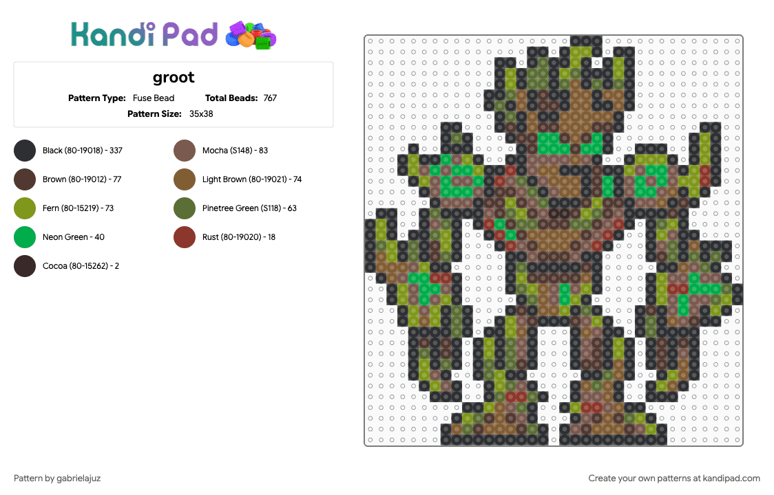 groot - Fuse Bead Pattern by gabrielajuz on Kandi Pad - gold, tan