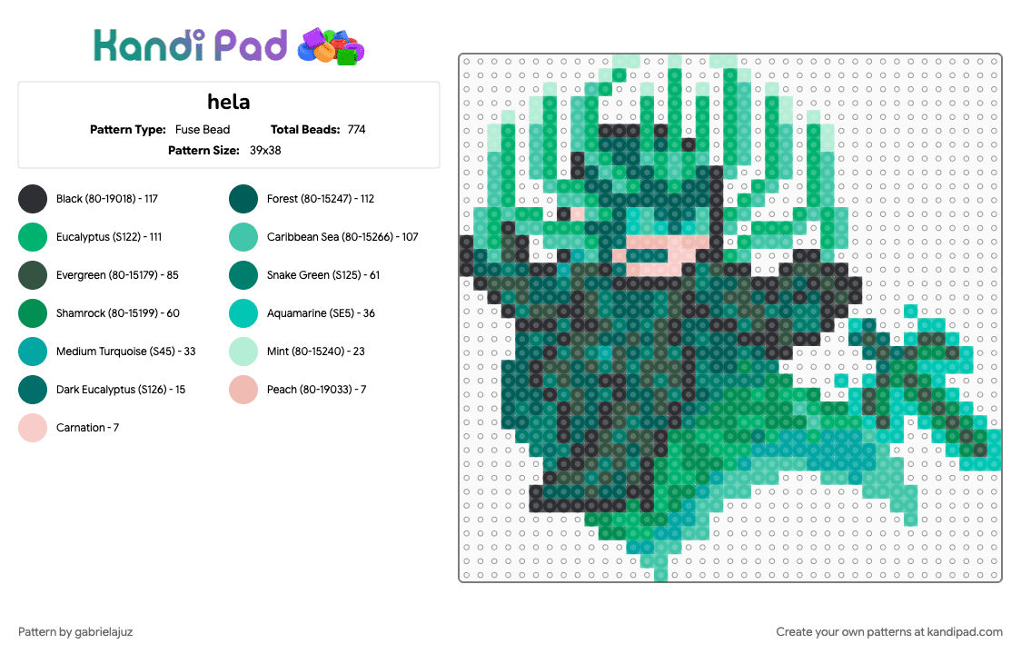 hela - Fuse Bead Pattern by gabrielajuz on Kandi Pad - gray, green, teal