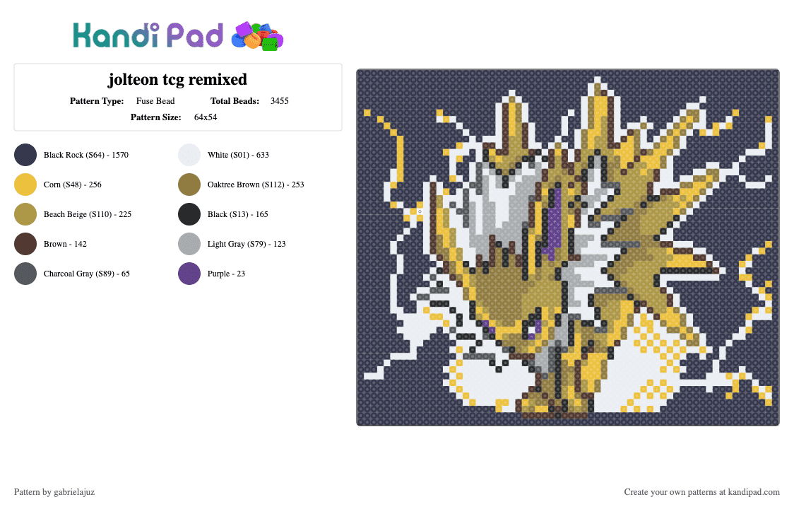 jolteon tcg remixed - Fuse Bead Pattern by gabrielajuz on Kandi Pad - purple