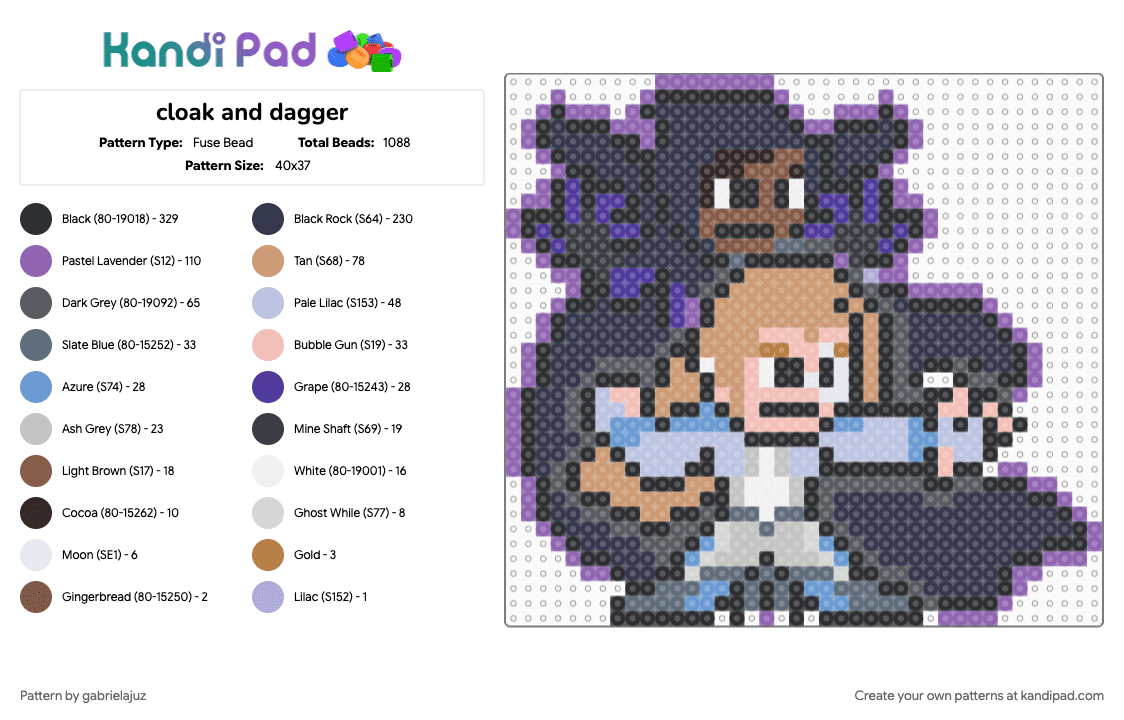 cloak and dagger - Fuse Bead Pattern by gabrielajuz on Kandi Pad - beige, gray, pink, purple