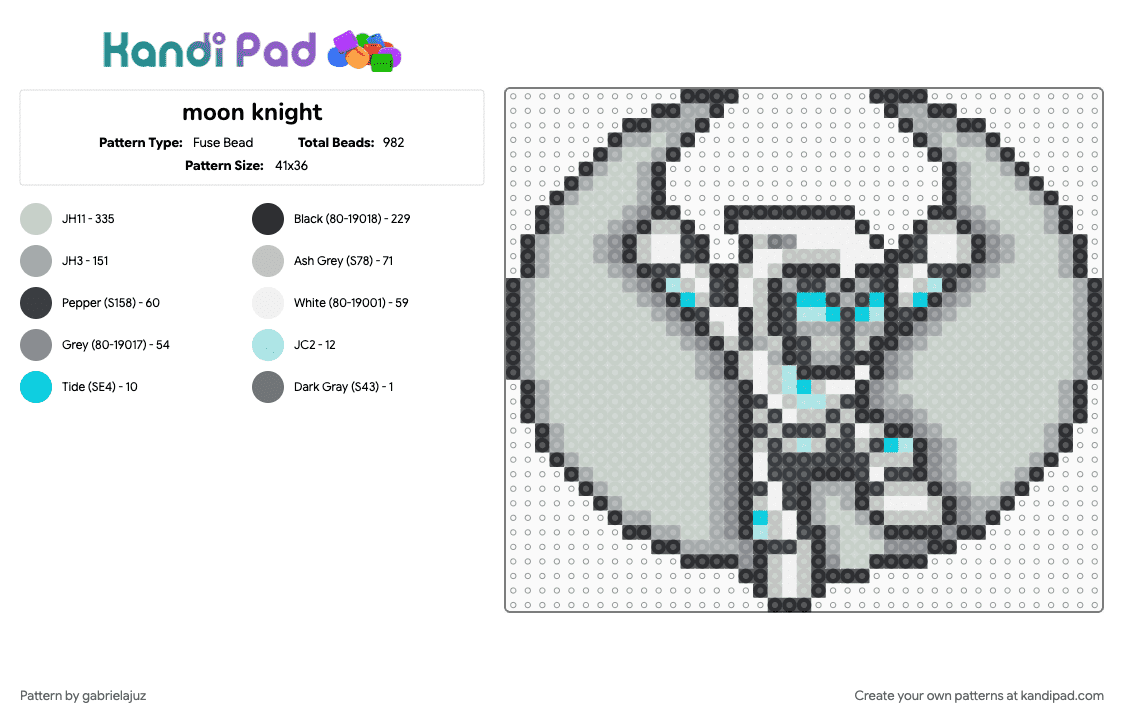 moon knight - Fuse Bead Pattern by gabrielajuz on Kandi Pad - gray, white