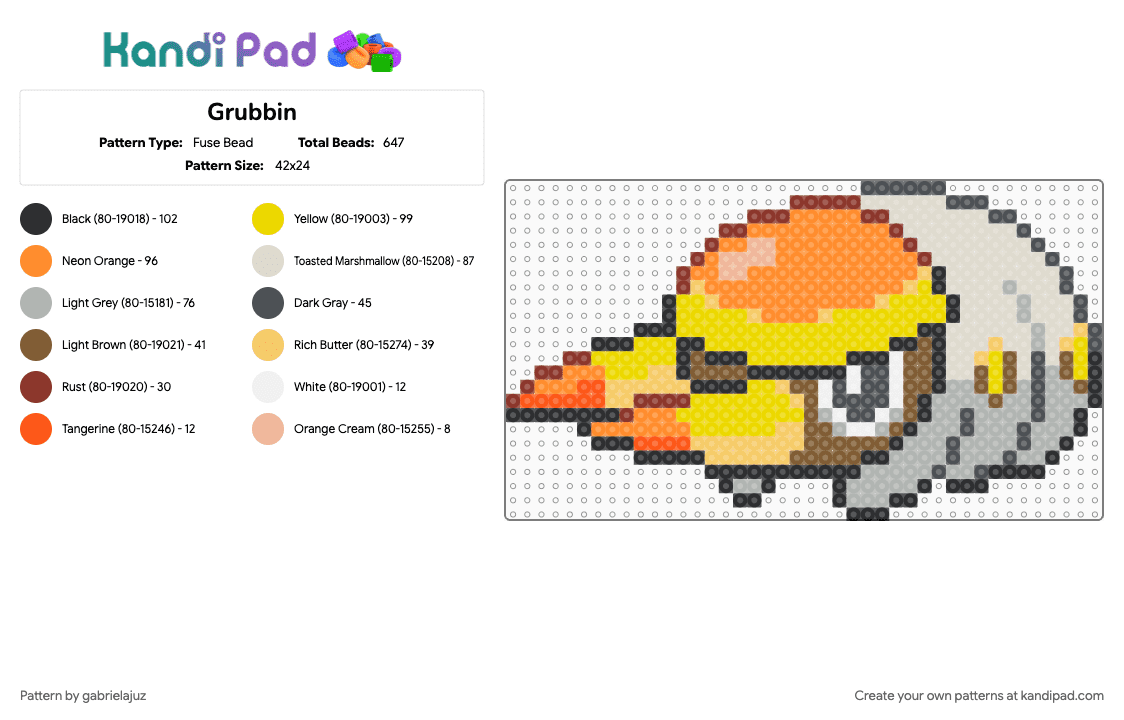 Grubbin - Fuse Bead Pattern by gabrielajuz on Kandi Pad - beige, orange, yellow