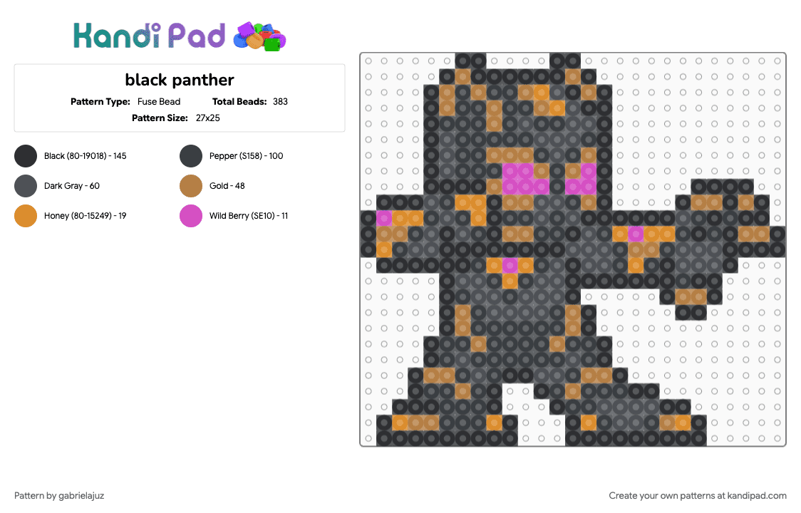 black panther - Fuse Bead Pattern by gabrielajuz on Kandi Pad - black, gray, tan