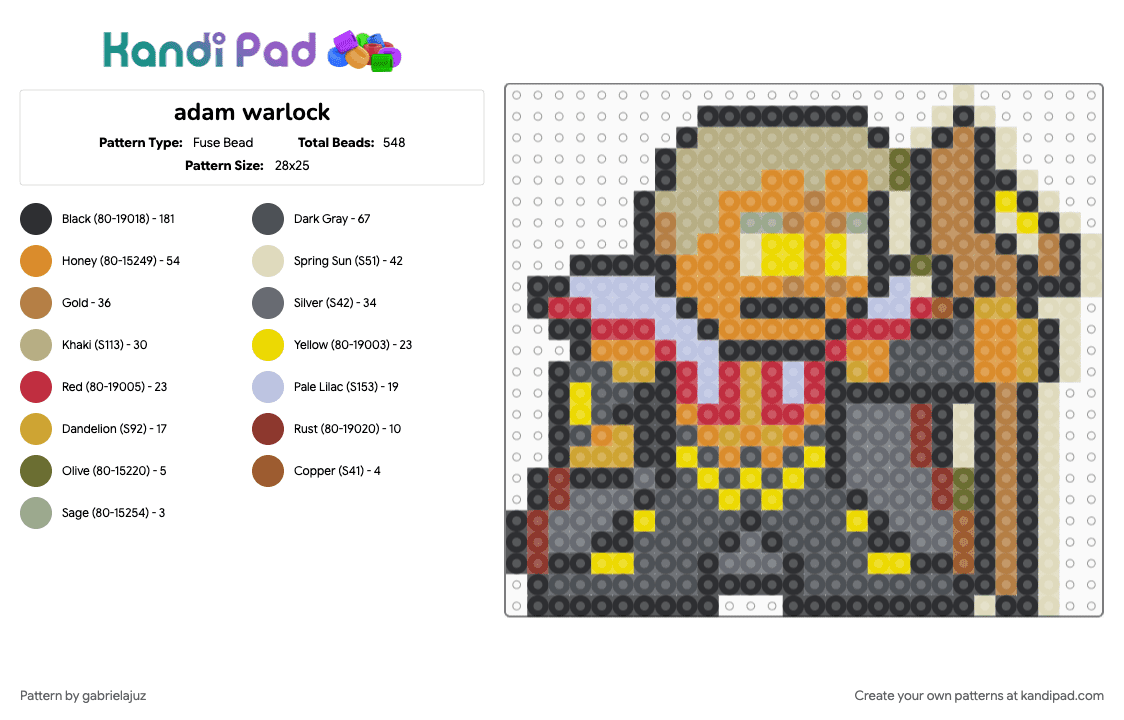 adam warlock - Fuse Bead Pattern by gabrielajuz on Kandi Pad - beige, gray, orange