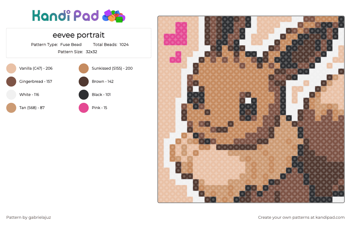 eevee portrait - Fuse Bead Pattern by gabrielajuz on Kandi Pad - tan,beige