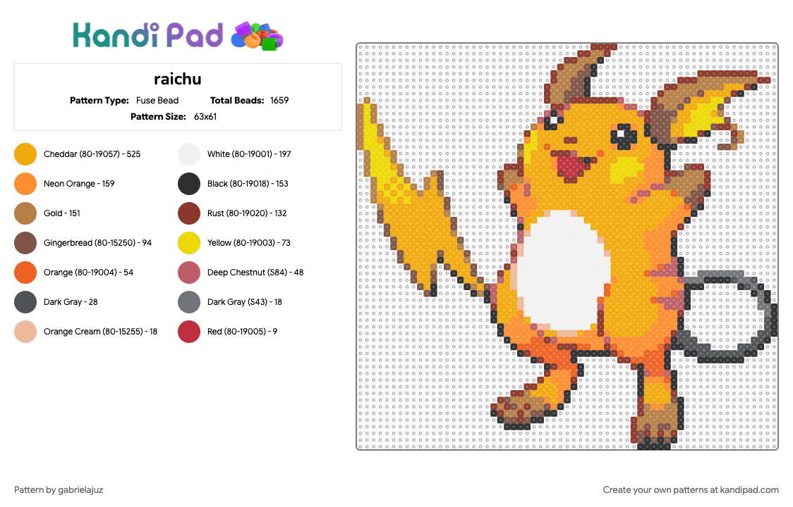 raichu - Fuse Bead Pattern by gabrielajuz on Kandi Pad - orange, tan
