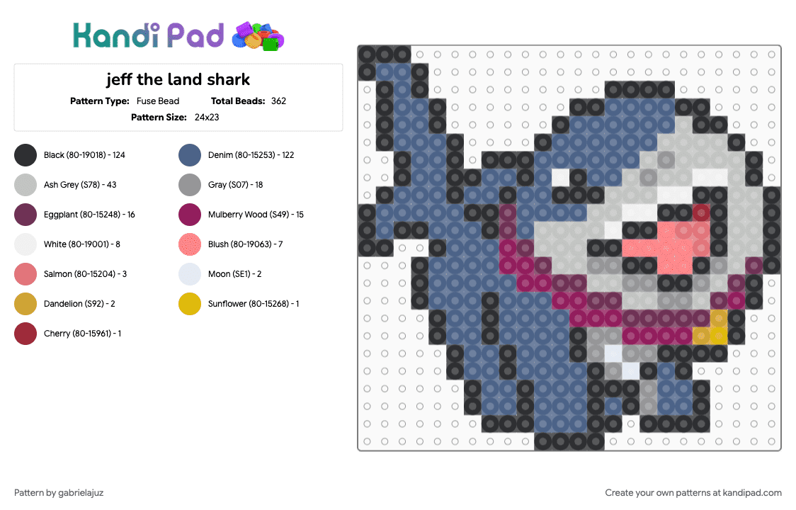 jeff the land shark - Fuse Bead Pattern by gabrielajuz on Kandi Pad - beige, blue, pink