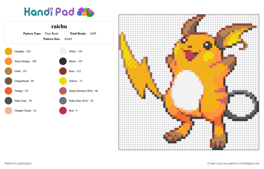 raichu - Fuse Bead Pattern by gabrielajuz on Kandi Pad - tan,orange