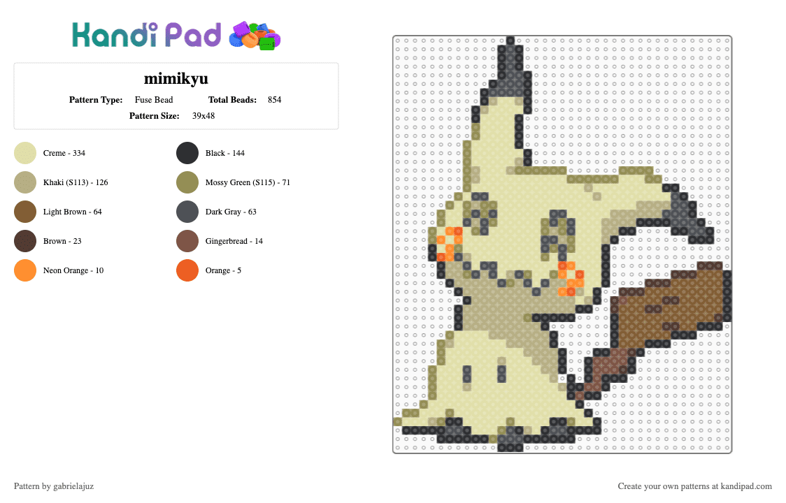 mimikyu - Fuse Bead Pattern by gabrielajuz on Kandi Pad - beige,yellow