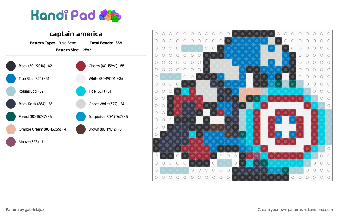 captain america - Fuse Bead Pattern by gabrielajuz on Kandi Pad - blue, light blue, purple, red