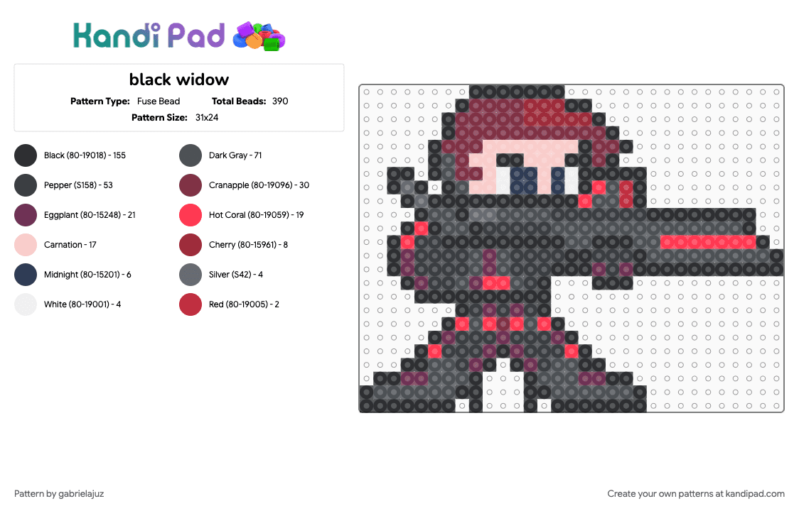 black widow - Fuse Bead Pattern by gabrielajuz on Kandi Pad - black, brown, gray, red