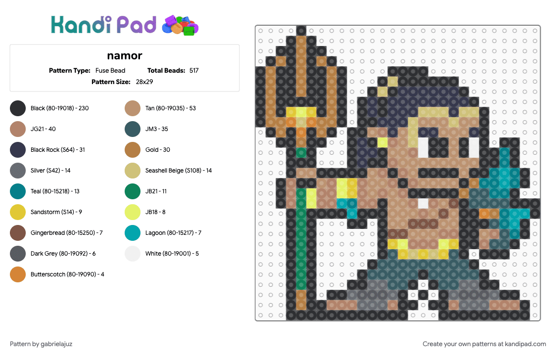 namor - Fuse Bead Pattern by gabrielajuz on Kandi Pad - beige, black, purple, tan