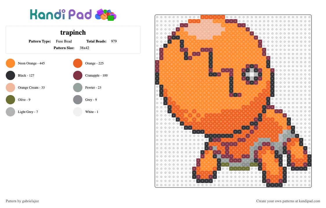 trapinch - Fuse Bead Pattern by gabrielajuz on Kandi Pad - orange